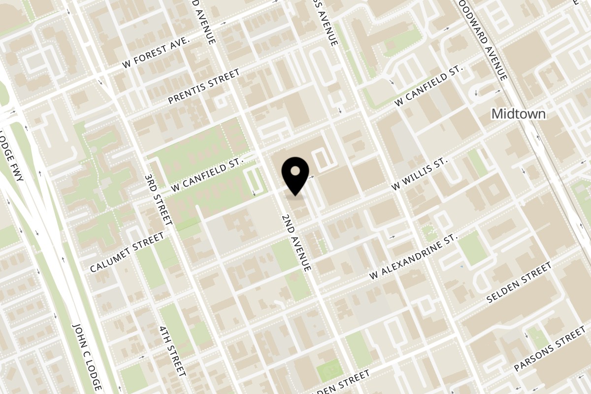 Map showing the location of Mario's Northern Italian Cuisine & Banquet Center on 4222 2nd Ave in Detroit